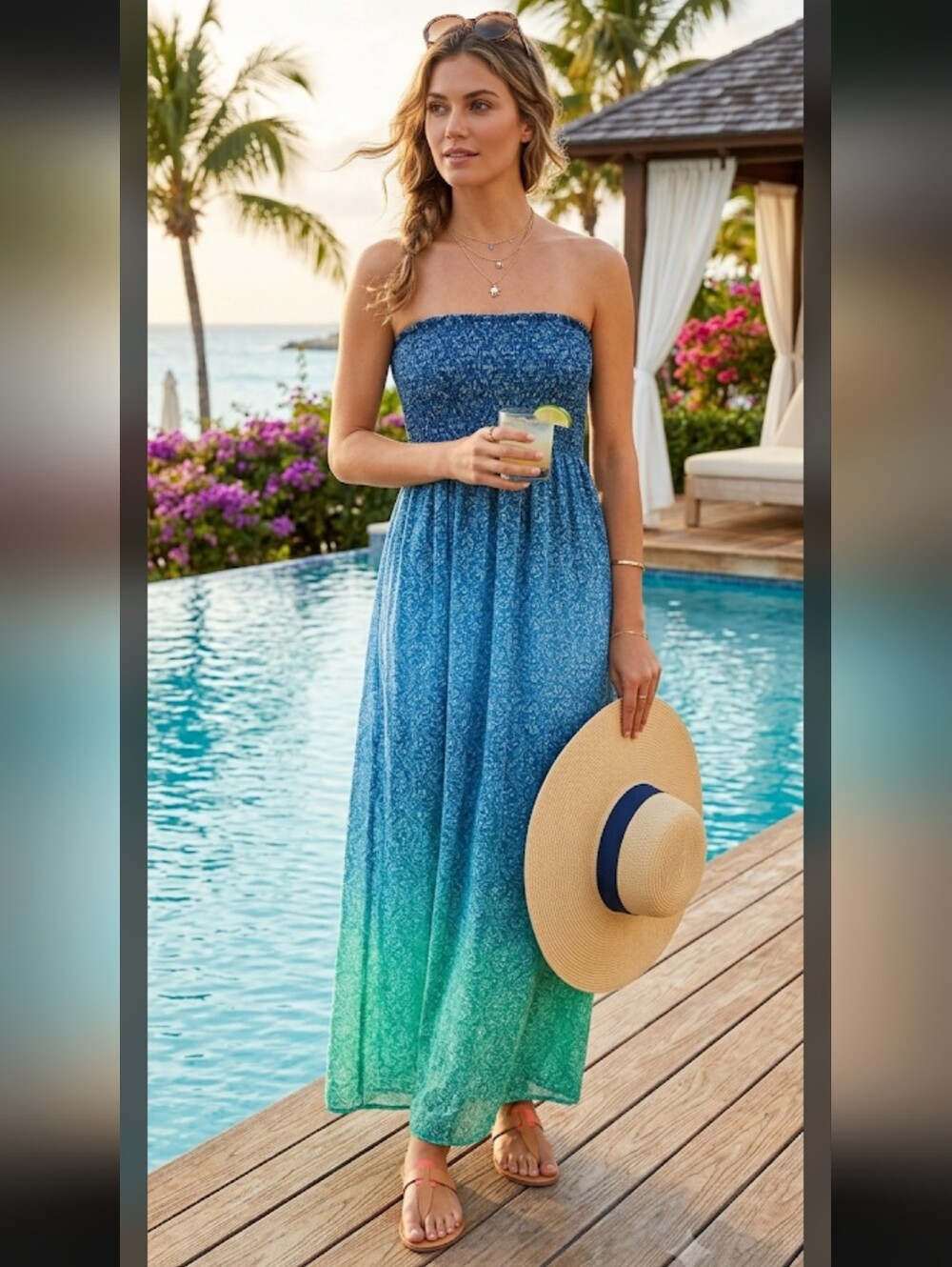 Old Navy Bandeau Tub Top Strspless Maxi Dress S Resort Boho Summer #2140